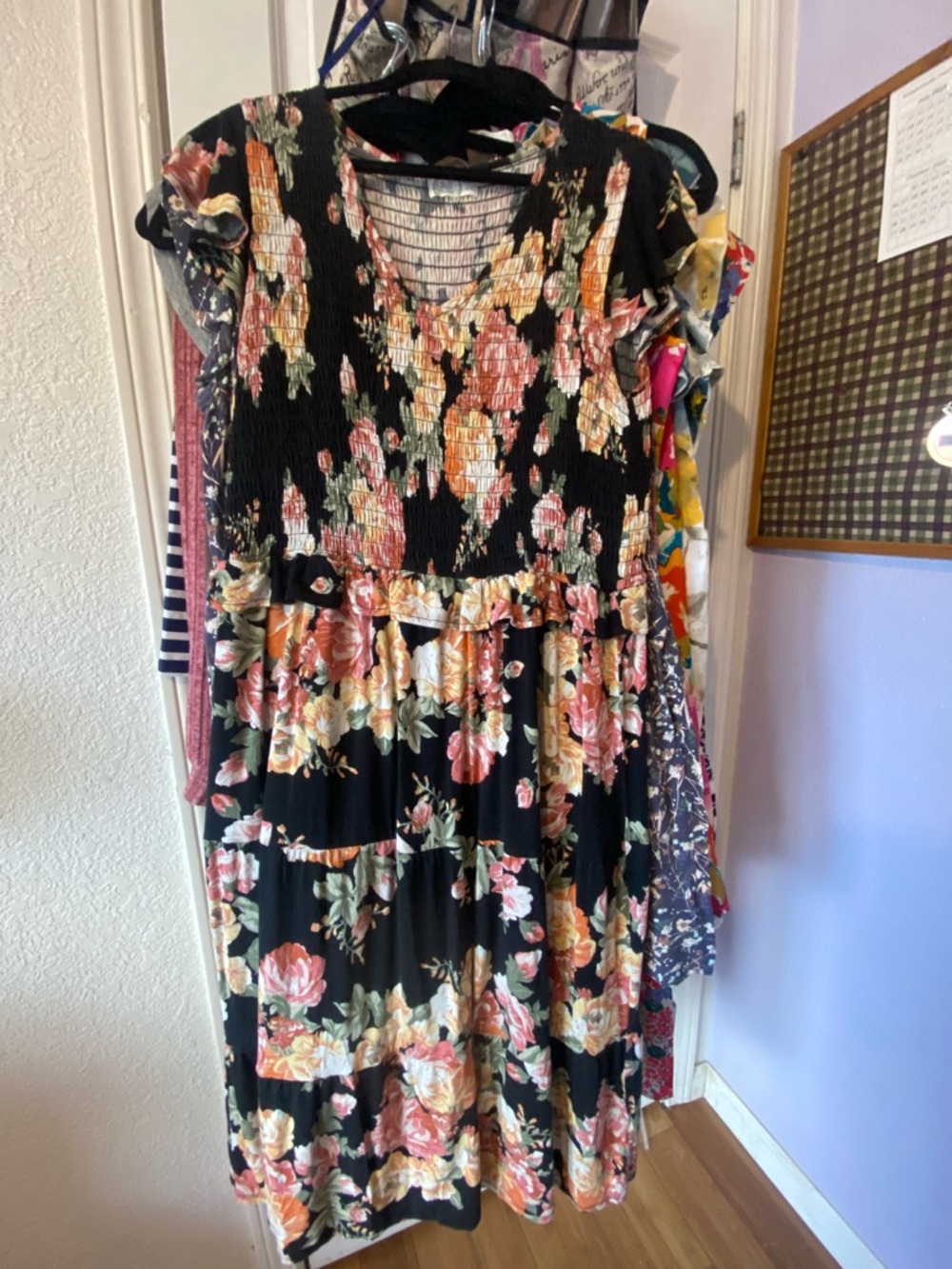 Maurice’s Brand 24/7 Women’s Spring Floral Tiered Dress in Black and Pink